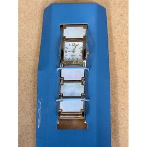 Vintage Gold Tone Mother of Pearl Square Face Japan Quartz Movement Dress Watch